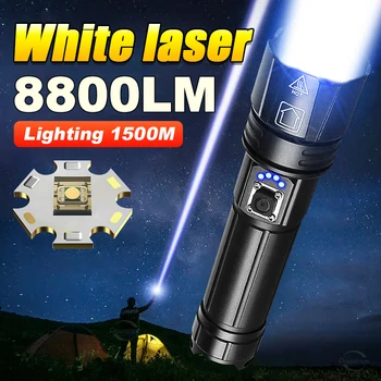 Мощный светодиодный фонарик, белый Лазерный перезаряжаемый фонарь, супер мощная вспышка, дальний выстрел, уличный фонарь, кемпинговые налобные фонари