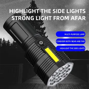 Мощный фонарик 12 светодиодов USB Перезаряжаемые Боковые водонепроницаемые фонари COB Camp Light Torch Light Super Lights Camp Lamp