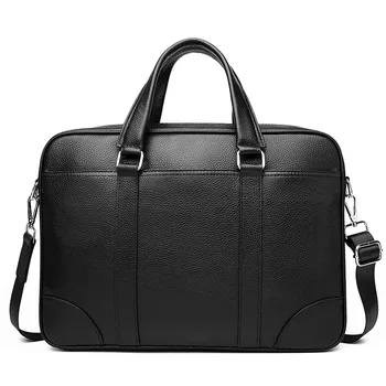 Мужской портфель из коровьей кожи, 14-дюймовая сумка для ноутбука, чехол для iPad, высококачественная мужская сумка через плечо, водонепроницаемая дорожная сумка, сумка большой вместимости.