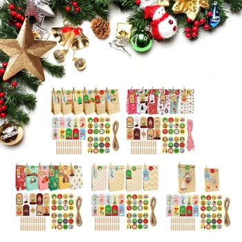 Набор из 24 рождественских подарочных пакетов с наклейками, бирками для подарочной упаковки и веревкой