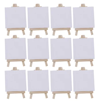 Набор мольбертов на растянутом холсте из 12 частей Белая пустая холщовая доска и деревянные мольберты для рисования, поделок и поделочного стола