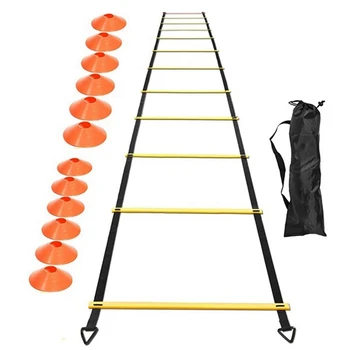 Набор стремянок для ловкости 20-футовая тренировочная лестница с регулируемой скоростью и 12 футбольными тренировочными дисками для футбола, спортивных тренировок