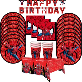 Набор украшений для вечеринки в честь дня рождения красного человека-паука, одноразовая посуда, бумажные салфетки, тарелки, чашка для детей, принадлежности с Днем рождения