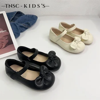 Новая весенняя детская обувь 2024 года Sweet Bow Princess Корейская мода, модная кожаная обувь для девочек 4-15 лет