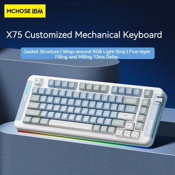 Новая Механическая Клавиатура Mchose X75 Thri-mode Pc Gamer Bluetooth 2.4g Проводная Игровая Клавиатура Для ноутбука С возможностью Горячей замены, Мужские Подарки