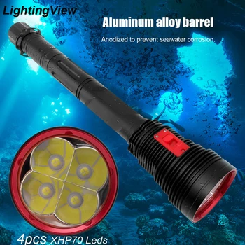 Новый профессиональный подводный фонарь IPX8 4 * XPH70 LED для подводного плавания с аквалангом, фонарик для подводной охоты, работающий от батареи 26650