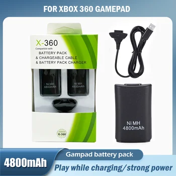 Оптовая продажа 2ШТ Аккумуляторная батарея 4800 мАч + 1 шт Зарядный кабель для беспроводного контроллера Xbox 360, геймпад, Ni-MH сменный элемент