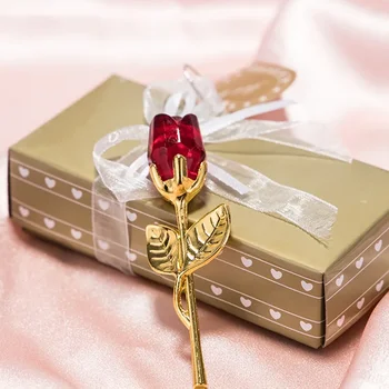 Подарок на День Святого Валентина 2024 Хрустальная Роза Искусственный цветок Серебристо-золотая роза для подруги Свадебные подарки для гостя