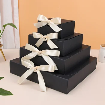 Подарочная коробка с черной лентой праздничная вечеринка конфеты одежда общая упаковка картонная коробка бумажный пакет
