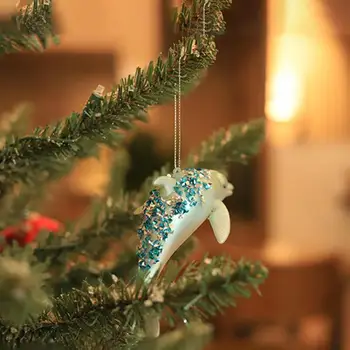 Подвесной декор в виде дельфина на Рождество Сверкающие блестящие украшения в виде дельфина Праздничные 3D украшения для Рождественской елки многоразового использования