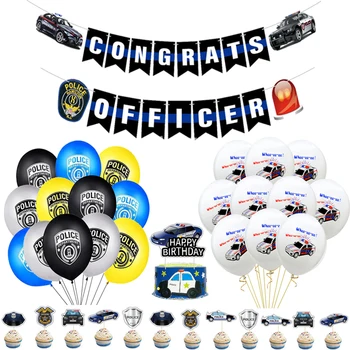 Полицейские воздушные шары, Патрульный фургон, Воздушные шары, флаг, баннер с Днем рождения, украшение для тематической вечеринки в автомобиле, детские игрушки-полицейские, мальчики-герои, топперы для торта
