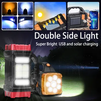 Портативный мощный светодиодный фонарик на солнечной батарее с рабочими лампами COB, перезаряжаемый через USB ручной 4 режима освещения, Наружный солнечный фонарик