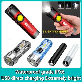 Портативный светодиодный фонарик Mini COB Work Light USB Перезаряжаемый 18650 Походный фонарь с зажимом, 3 режима, Мощный рыболовный фонарь