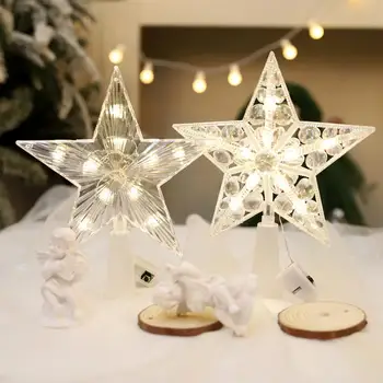 Праздничный Елочный Топпер Звездный Орнамент На Батарейках Светящийся Рождественский Елочный Топпер Звезда для Домашнего Праздничного Украшения