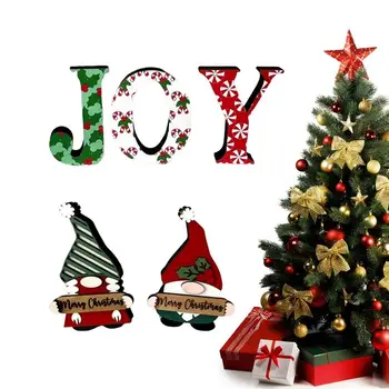 Рождественские украшения в виде деревянного гнома JOY Wood Рождественские украшения в виде гнома на дереве Деревянная дверная табличка Домашняя дверная табличка для