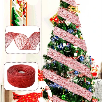 Рождественские украшения длиной 2 м, сетка с замком, Рождественская лента, украшение Рождественской елки, Красная порошковая лента