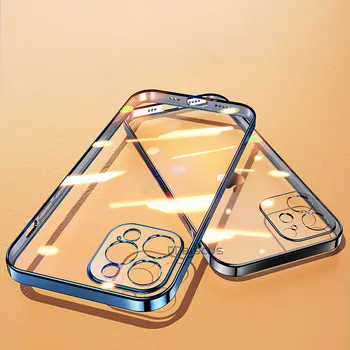 Роскошный Прозрачный Чехол с Квадратной Рамкой Для iPhone 12 13 11 Pro Max Mini X XS XR 7 8 Plus SE 2020 Мягкий Силиконовый Чехол