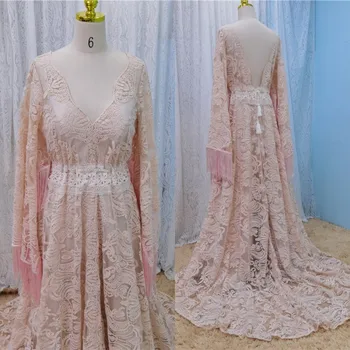 Свадебное платье UMK Vintage Bohemia Pink с уникальной кружевной кисточкой, элегантные свадебные платья-двойки в стиле Бохо с открытой спиной.