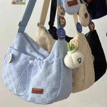 Сумка через плечо для колледжа в японском стиле, однотонная сумка в клетку, большая вместительная сумка через плечо, новая милая модная дизайнерская сумка