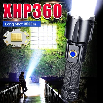 Супер Мощный светодиодный фонарик XHP360, перезаряжаемая Лампа, Наружное Освещение, Факел, Зум-фонарь, Дальний Выстрел, кемпинг, приключенческая Рыбалка