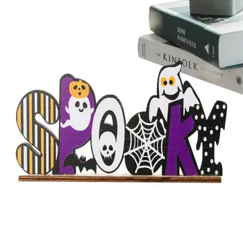 Тыквы для вечеринки в честь Хэллоуина, деревянный знак с алфавитом-призраком, деревянная табличка в деревенском стиле, украшение стола для домашней полки, украшение вечеринки на столе