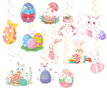 Украшение для вечеринки, тематическая вечеринка, Спиральный кулон с яйцом кролика, спиральный флаг, реквизит, принадлежности для счастливой Пасхальной вечеринки