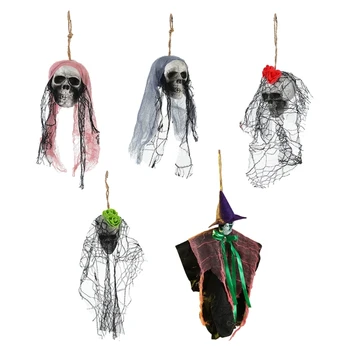 Украшение для Хэллоуина Уникальный Череп ручной работы с сетчатыми капюшонами, Страшный Подвесной череп, реквизит
