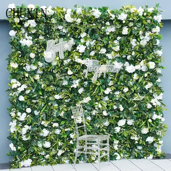 Украшение свадебного фона на открытом воздухе 5D Белая Роза Зеленые Листья Скручивающаяся Ткань для штор Цветочная Стена Реквизит для вечеринки по случаю Дня Рождения