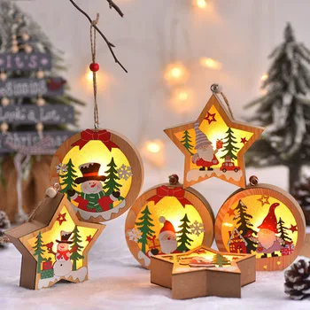 Фестиваль Led Light Wood House Рождественская Елка Украшения Для Дома Подвесные Украшения Праздник Рождество DIY Подарки Новый Год 2024 Navidad