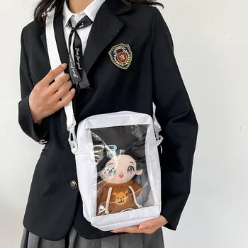 Хлопковая сумка для куклы 20 см, детская сумка, студенческая милая прозрачная двухслойная сумка через плечо, женская сумка