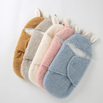 Хлопковый спальный мешок для новорожденного ягненка с утолщением из плотного флиса, теплая коляска, пеленальное одеяло для младенца