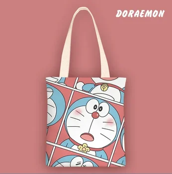 Холщовая женская сумка на одно плечо с рисунком аниме Doraemon, простая студенческая сумка для мальчиков и девочек 2022, сумка на плечо 33x38 см с застежкой-молнией