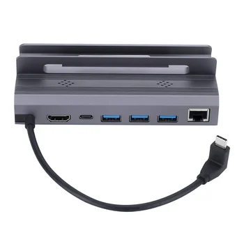 Хост-док-станция 6-в-1 Гигабитный Сетевой Порт USB3.0 База игровой консоли Из алюминиевого сплава Type-C, совместимая с HDMI для игровой консоли Steam Deck