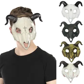 Хэллоуин Косплей Маска с черепом козла Билли на половину лица, маскарад, карнавал, реквизит для вечеринки, маска с черепом из овечьей кости, косплей Маска животного