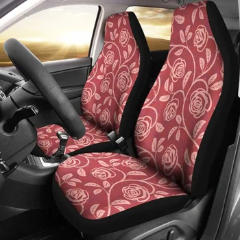 Чехлы для автомобильных сидений с рисунком розовой розы, комплект из 2 универсальных защитных чехлов для передних сидений