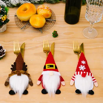 Чехол для ножей и вилок Gnome, Рождественский Набор столовых приборов, Рождественская посуда, Украшение стола, Украшения для рождественской вечеринки