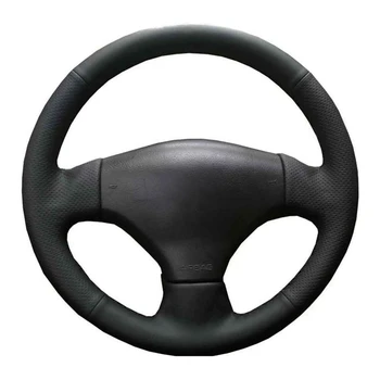 Чехол на руль автомобиля, сшитый вручную, чехлы на руль автомобиля из мягкой черной натуральной кожи своими руками для Peugeot 206 2002-2006