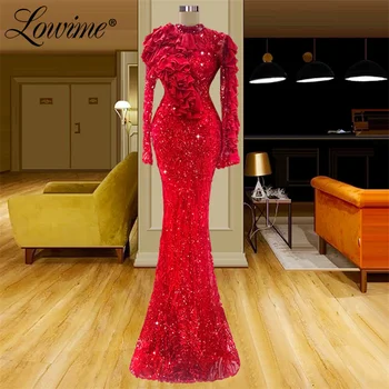 Элегантные красные официальные вечерние платья Lowime 2022 С длинными рукавами на заказ, арабские Женские платья для вечеринок на Ближнем Востоке, платья для выпускного вечера в Дубае